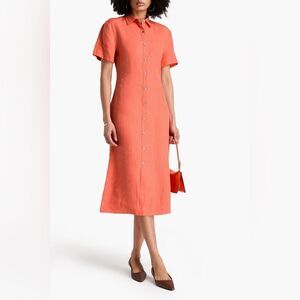 NWT Theory Bright Coral Galena Linen Midi Dress Size 2